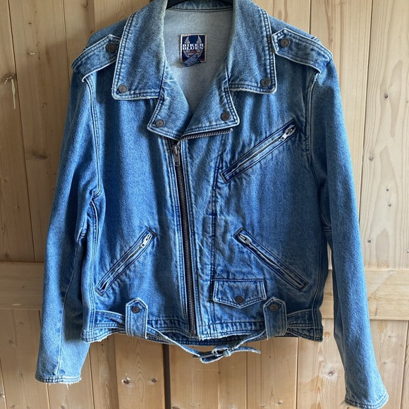 Harley-Davidson Other - Vtg 80s Harley Davidson BIKER BLUES Denim Jean Jacket L Belt USA Logo Patch
